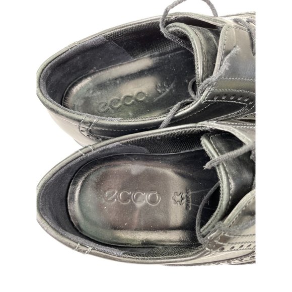 Ecco Men's Black Leather Brogue Wingtip Derby Dress Shoes Size EU 47/US 13 - Picture 6 of 8